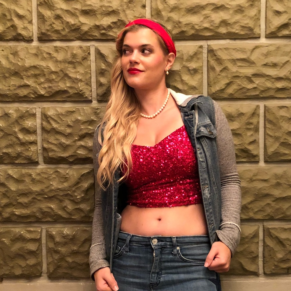 Red sequin spaghetti strap cami